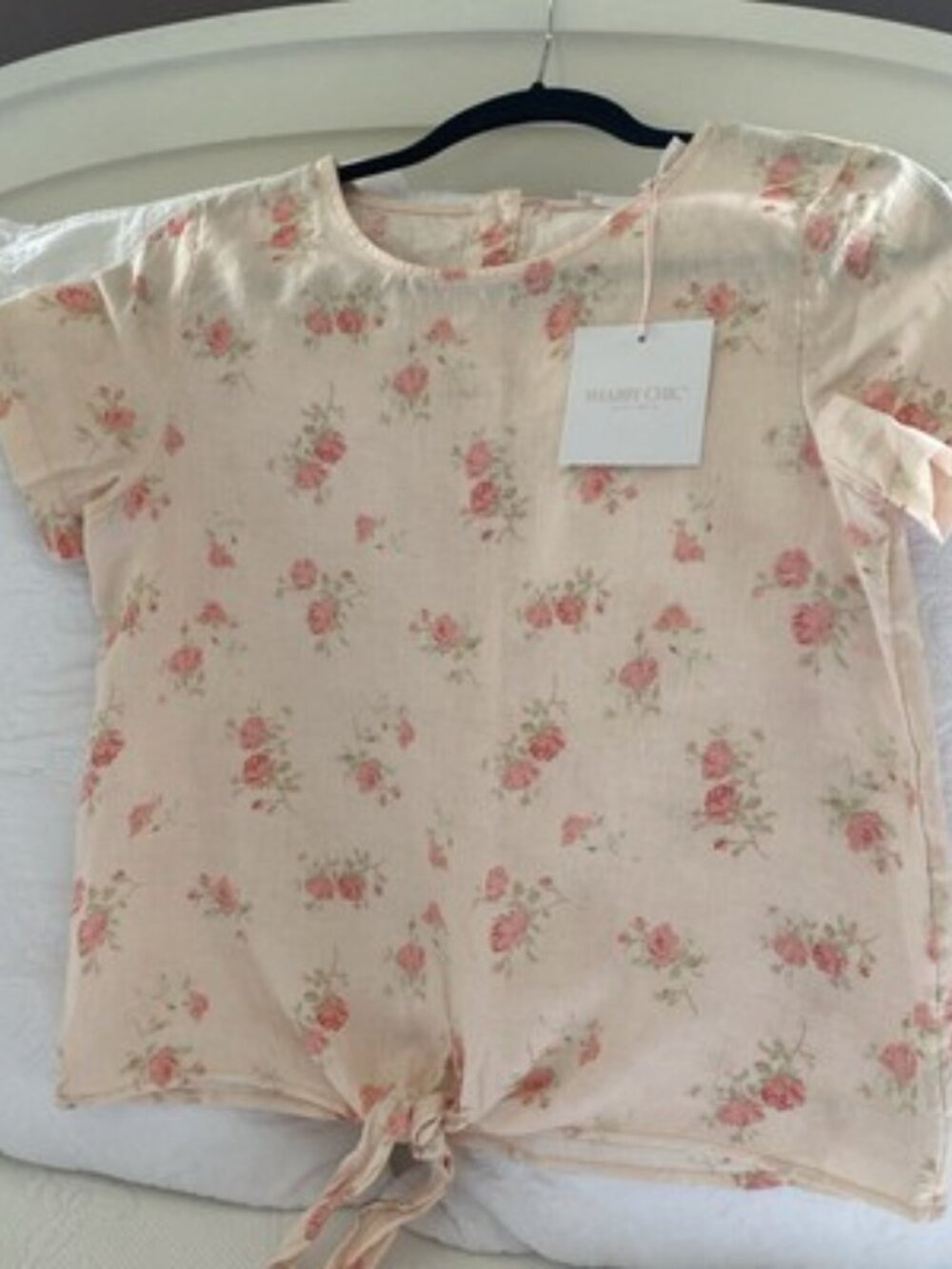 Shabby Chic Cream Blouse with Peach Rose Print